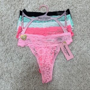 NEW JUICY COUTURE Thong Panties 5PK SEXY Lace Solid String Underwear Size LARGE